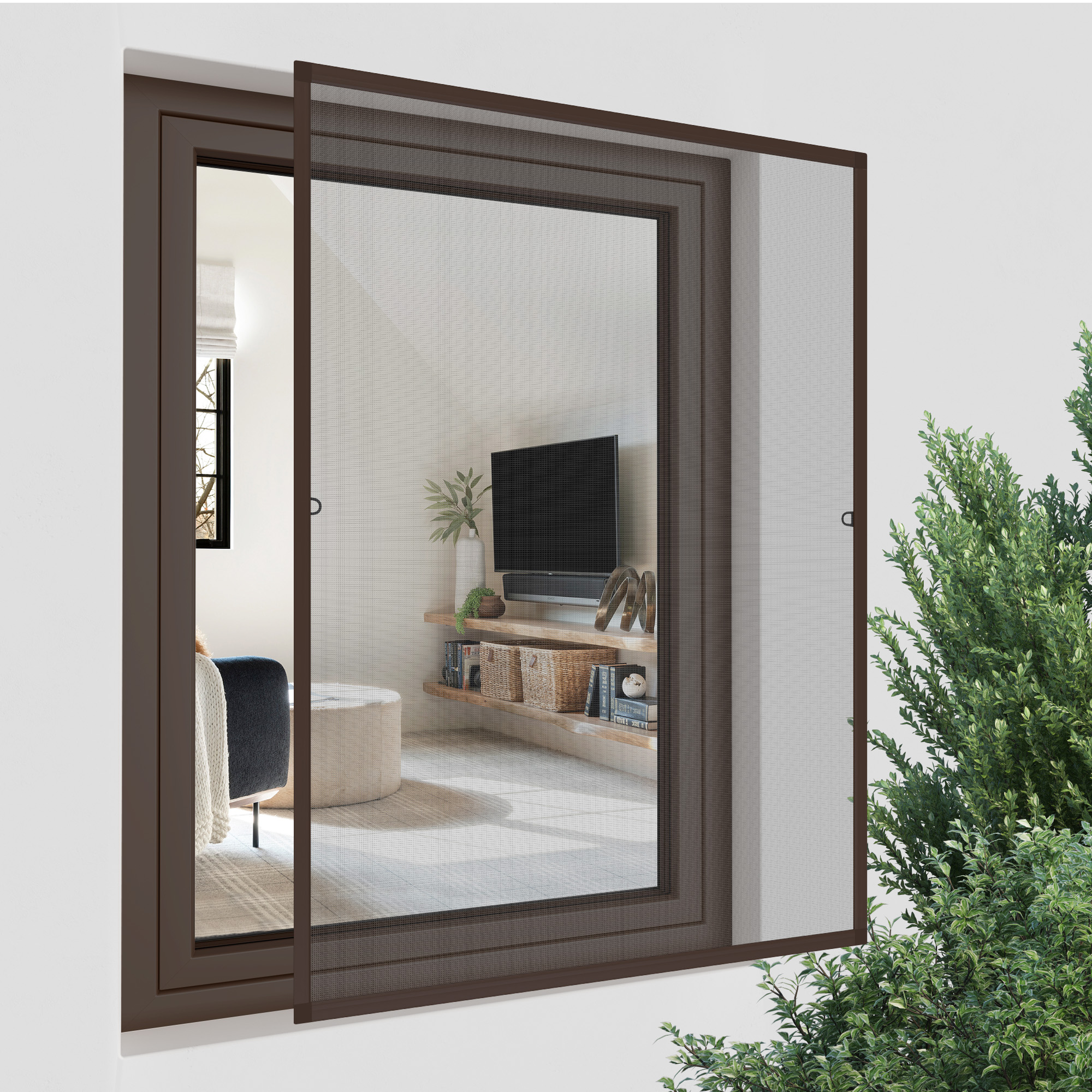 Moustiquaire cadre fixe pour fenêtre SlimLine | 60 x 150 cm, brun