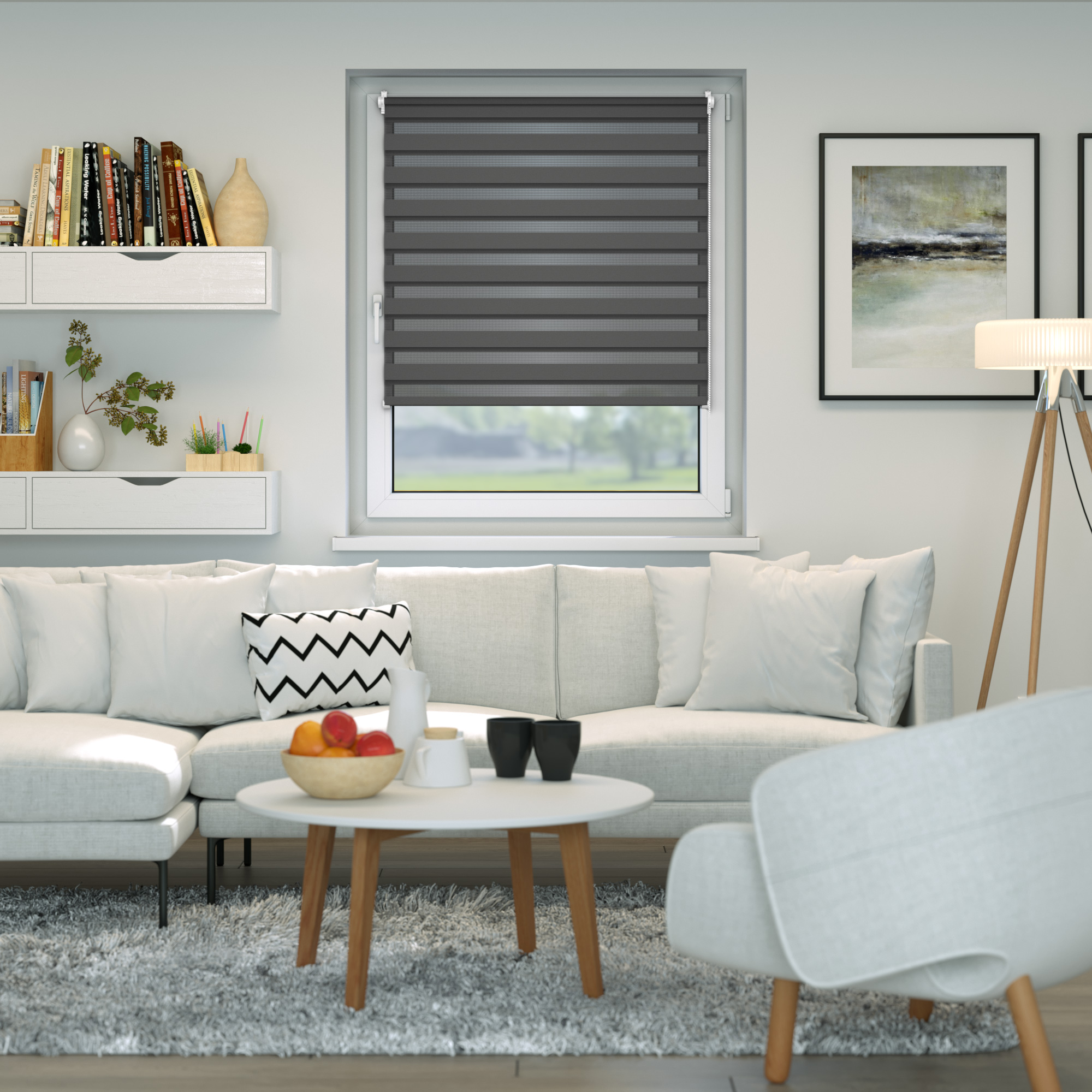 Store enrouleur jour nuit Zevra | 35 x 160 cm, gris foncé