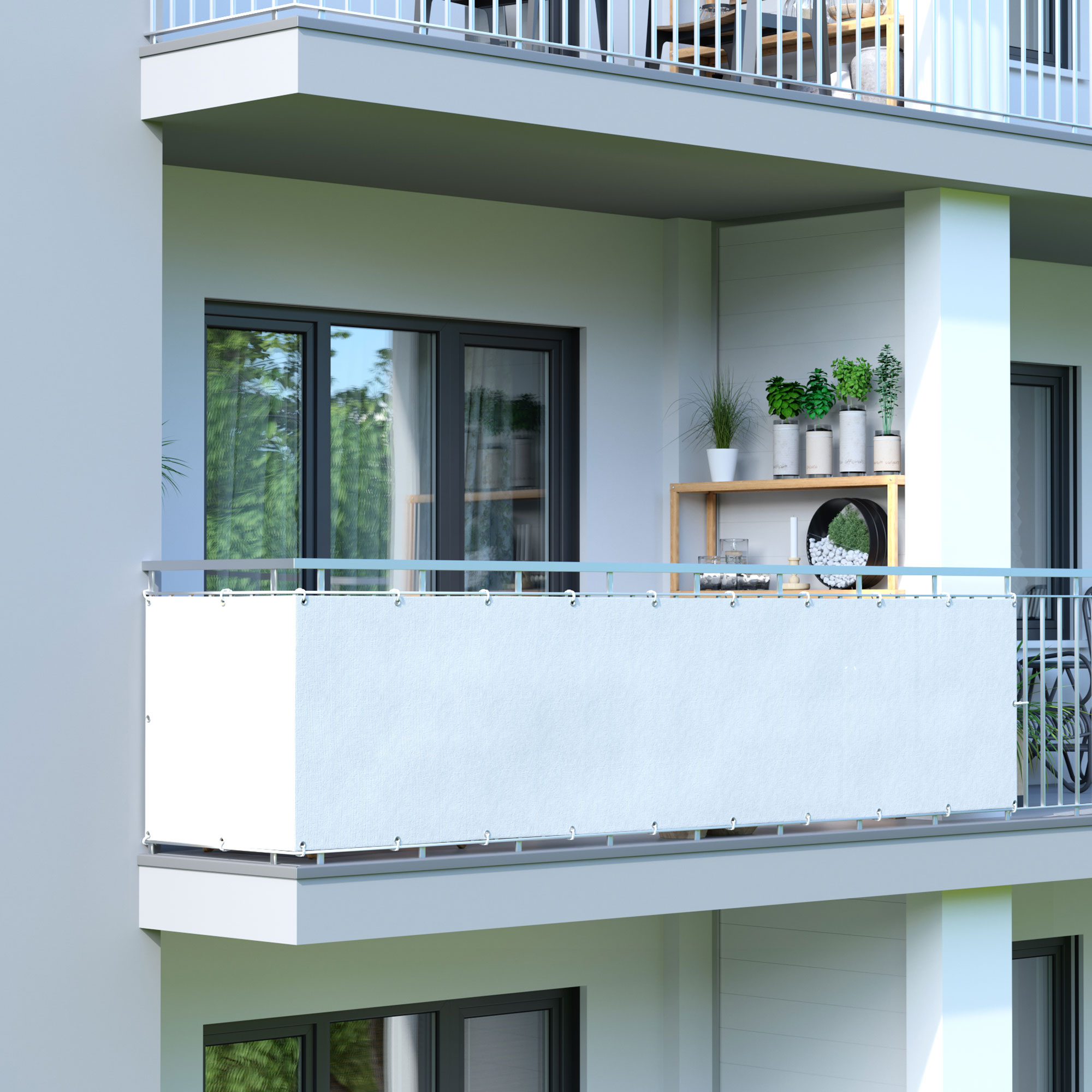 Bandes d’occultation pour balcon - Polyester / Imperméable | 300 x 75 cm, blanc crème