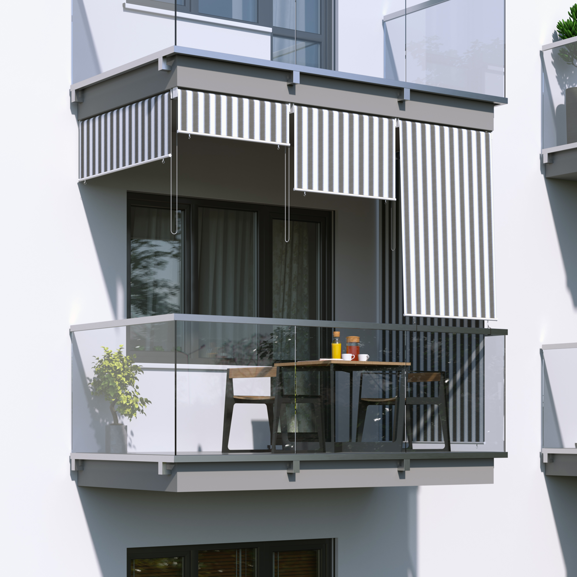 Store extérieur vertical pour balcon | 240 x 240 cm, gris y blanc