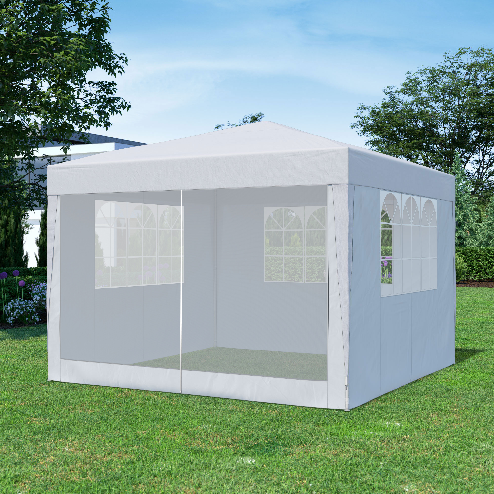 Paroi latérale pour pavillon modulable SP-3 | Paroi avec porte et porte moustiquaire, blanc