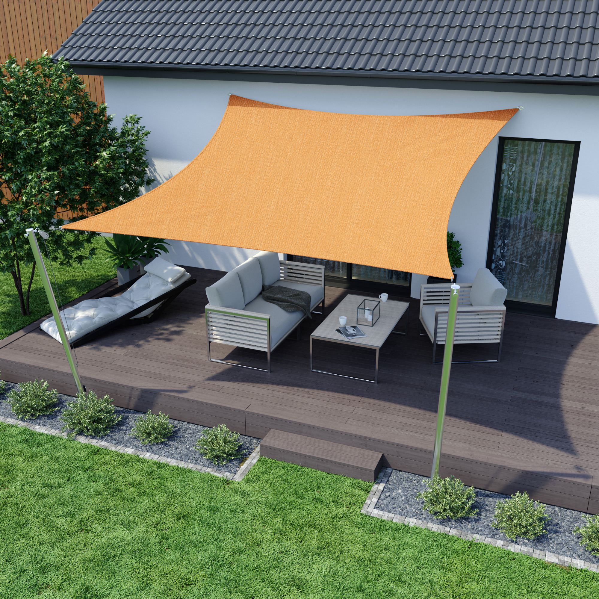 Voile d'ombrage - Polyéthylène / Respirant | 5,0 x 5,0 m, carré, orange