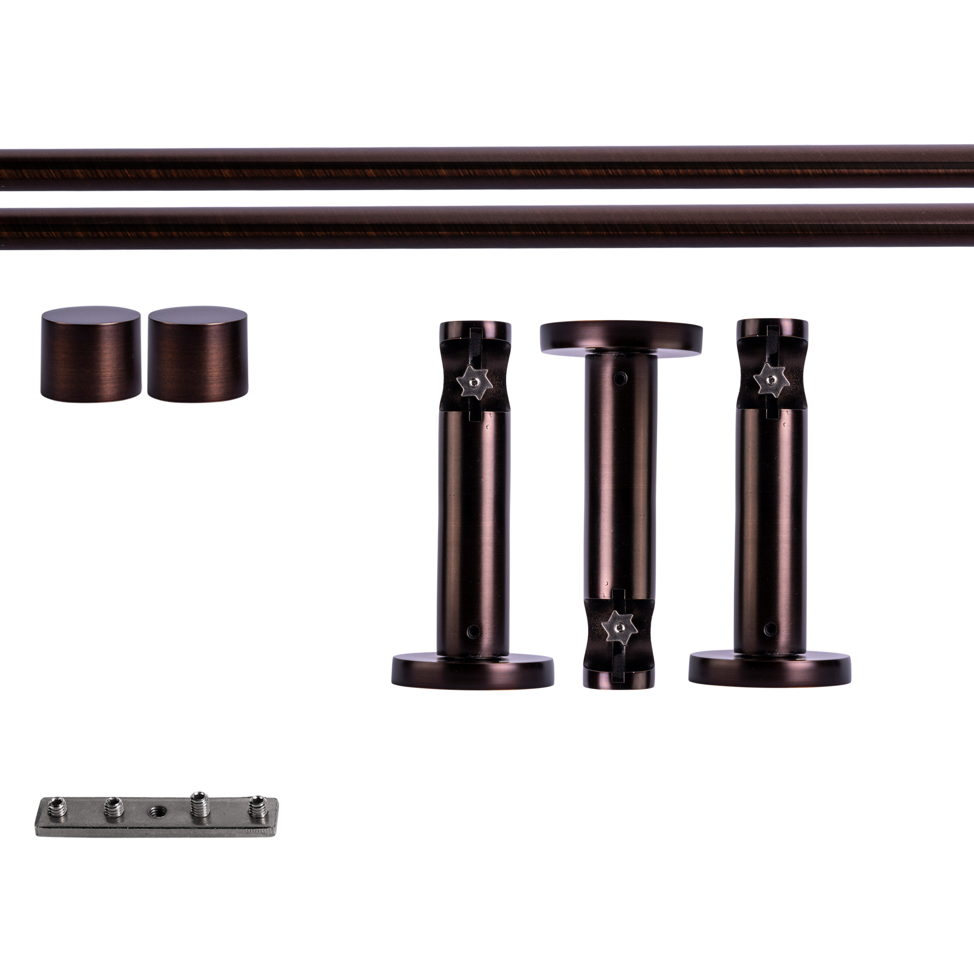 Set tringles à rideaux à rail intérieur | 1 rail, ⌀ 19 mm, 240 cm, rouge-bronze + Support mural, Embout