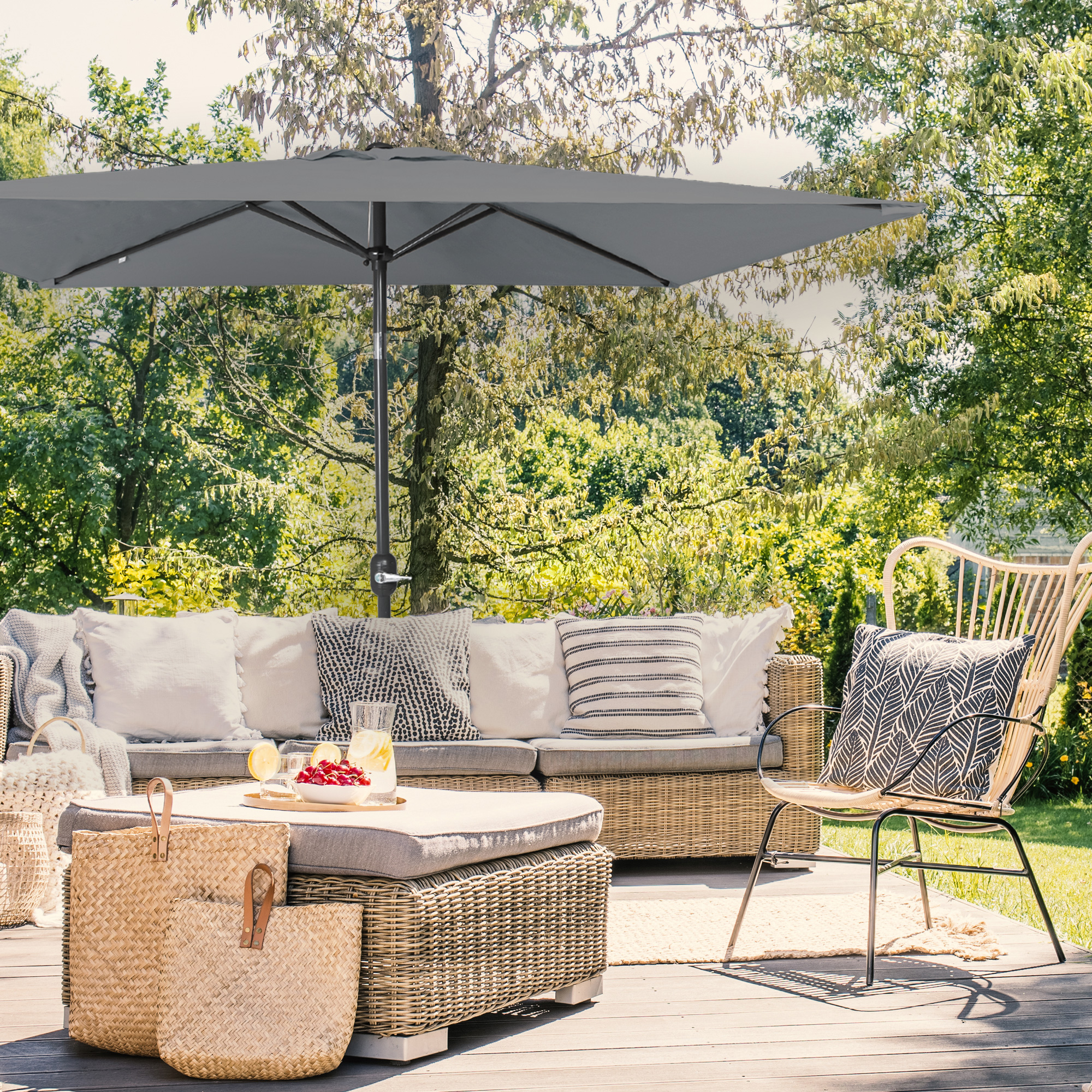 Parajuna - Petit parasol pliable | 2,3 x 1,3 m, rectangulaire, gris