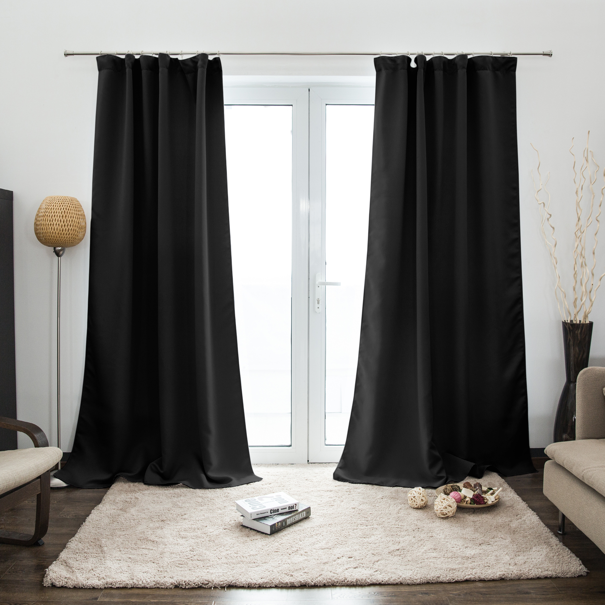 Rideau avec ruban fronceur AURORA | occultant, 140 x 245 cm, noir