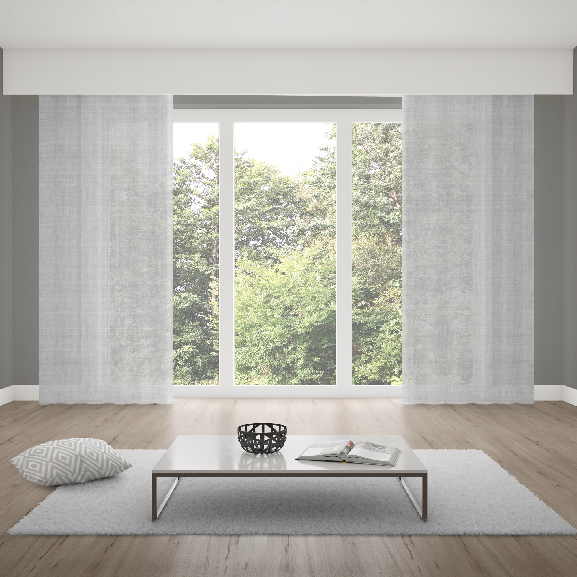 Rideau avec galon à passants & aspect lin | semi-transparent, 145 x 245 cm, blanc