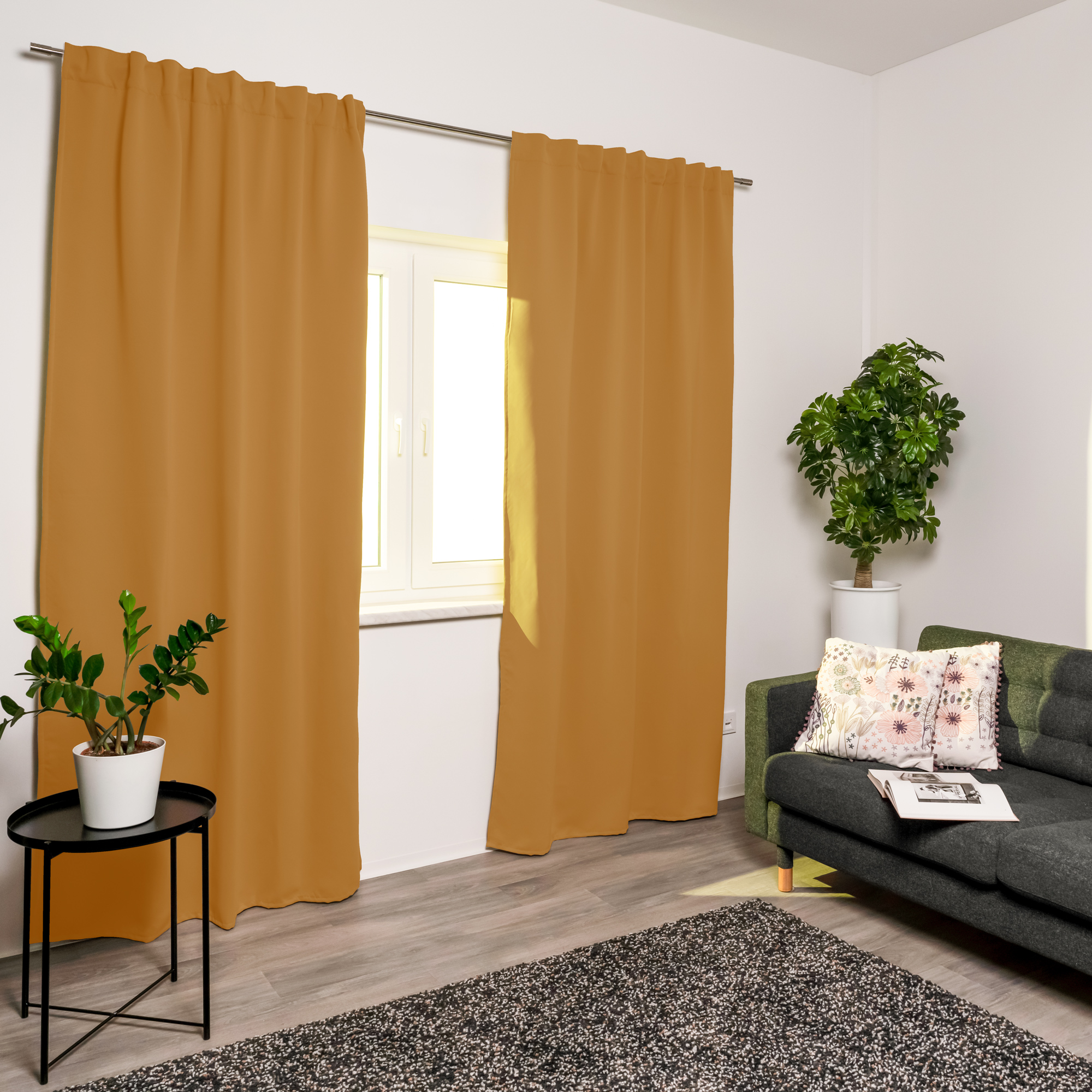 Rideau acoustique avec galon combiné ACUSTICO | occultant, 135 x 245 cm, curry