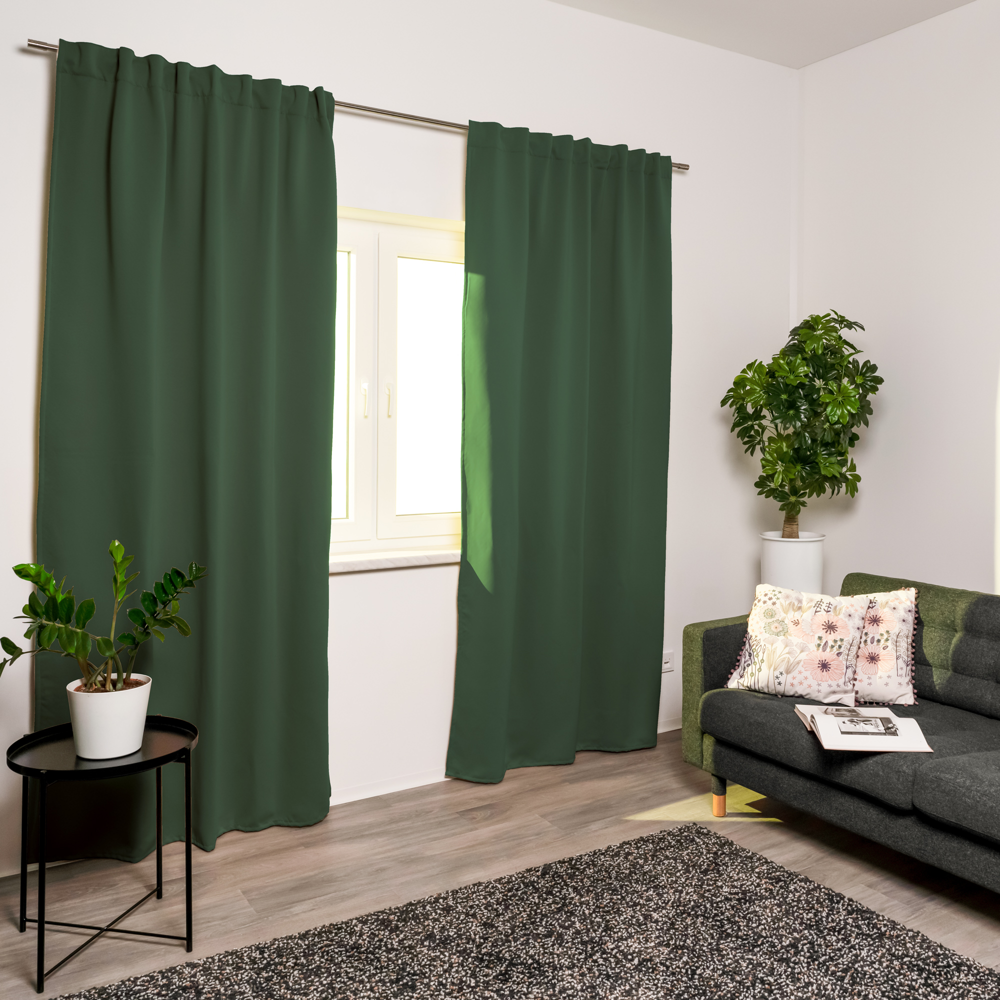 Rideau acoustique avec galon combiné ACUSTICO | occultant, 135 x 245 cm, olive