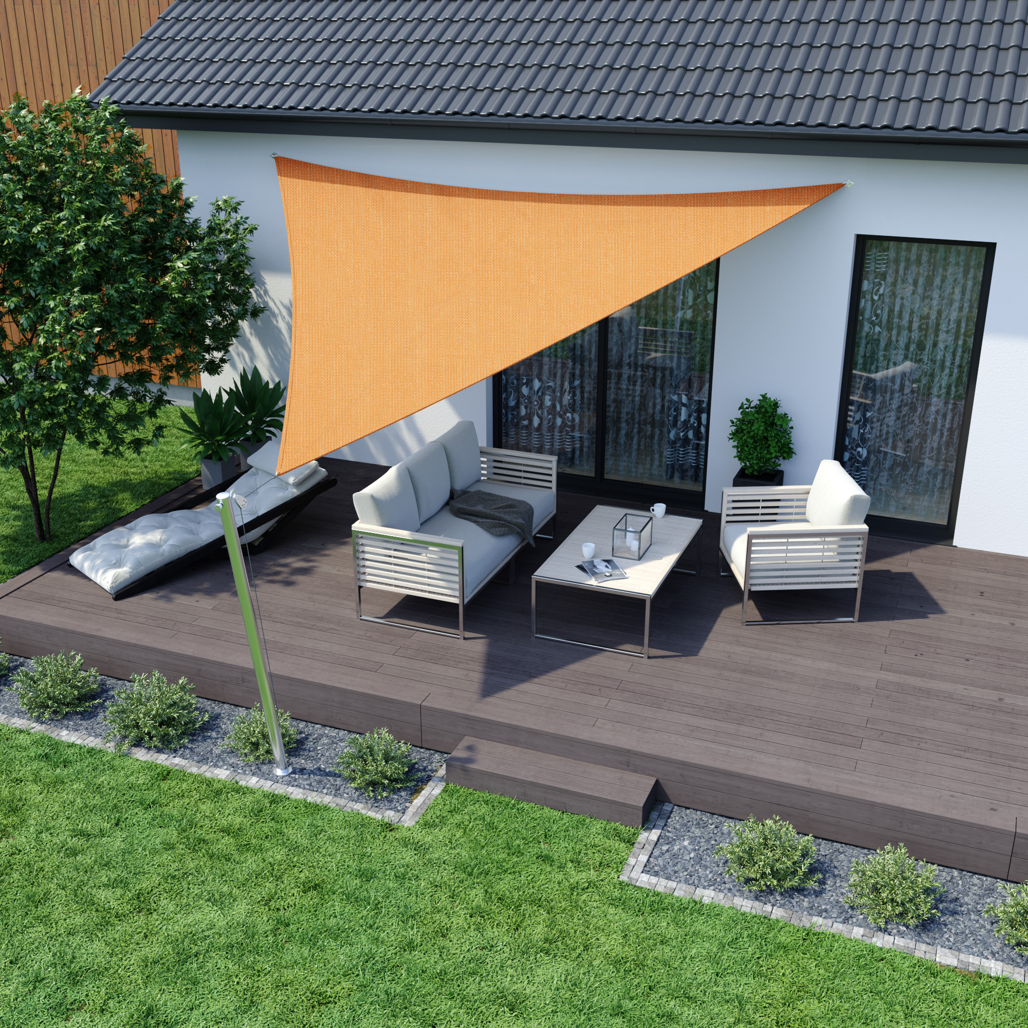 Voile d'ombrage - Polyéthylène / Respirant | 5,0 x 5,0 x 5,0 m, triangulaire, orange