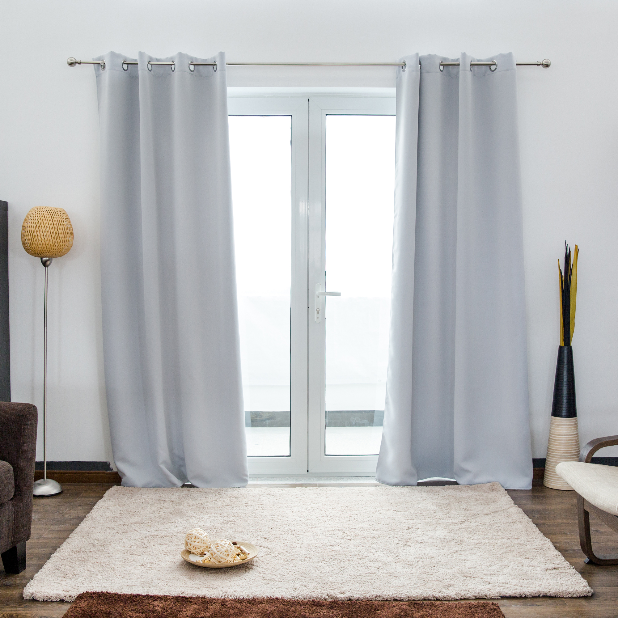 Rideau à œillets AURORA | occultant, 140 x 245 cm, argenté-blanc, 2 pièces