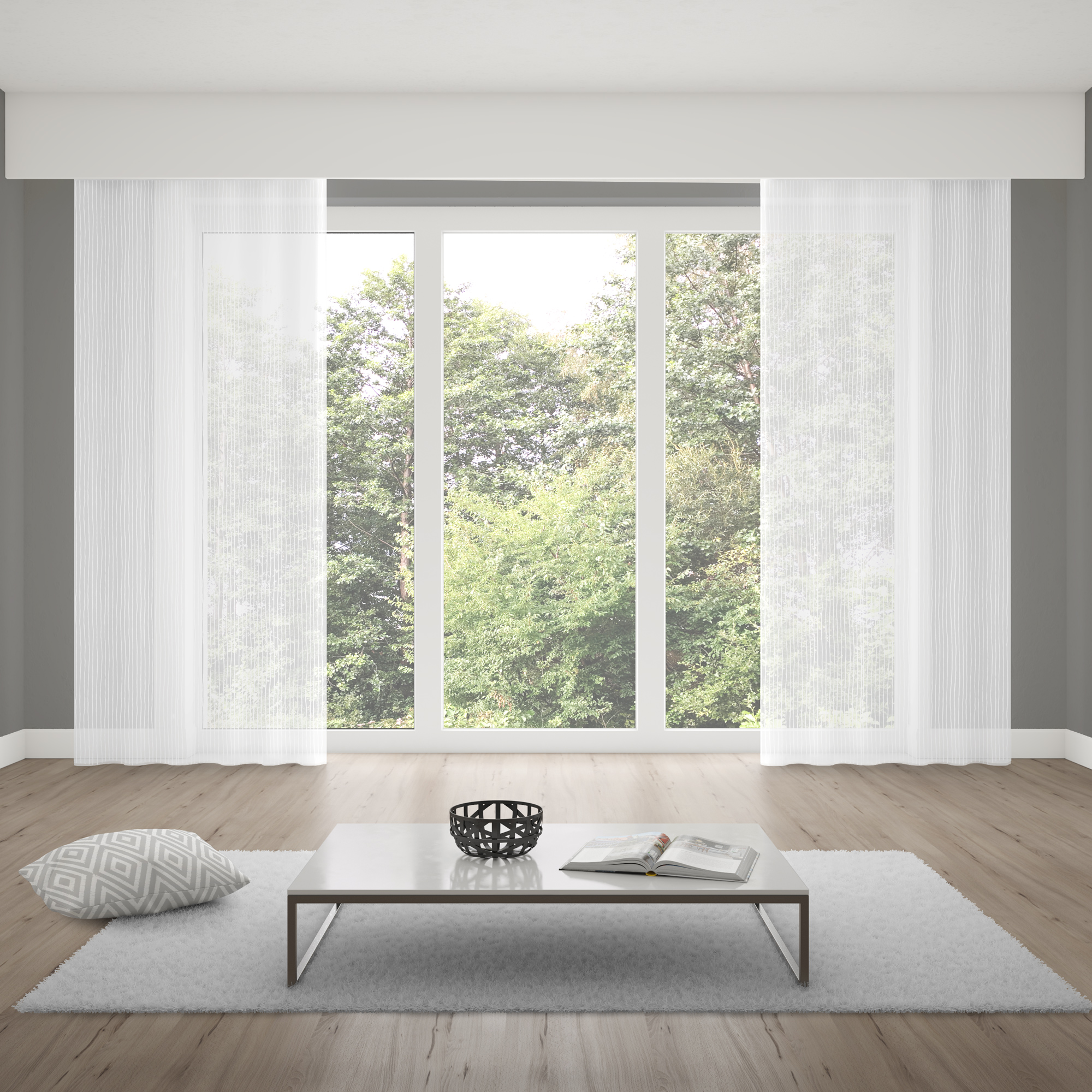 Rideau avec galon à passants & rayures verticales | semi-transparent, 145 x 245 cm, blanc, 2 pièces