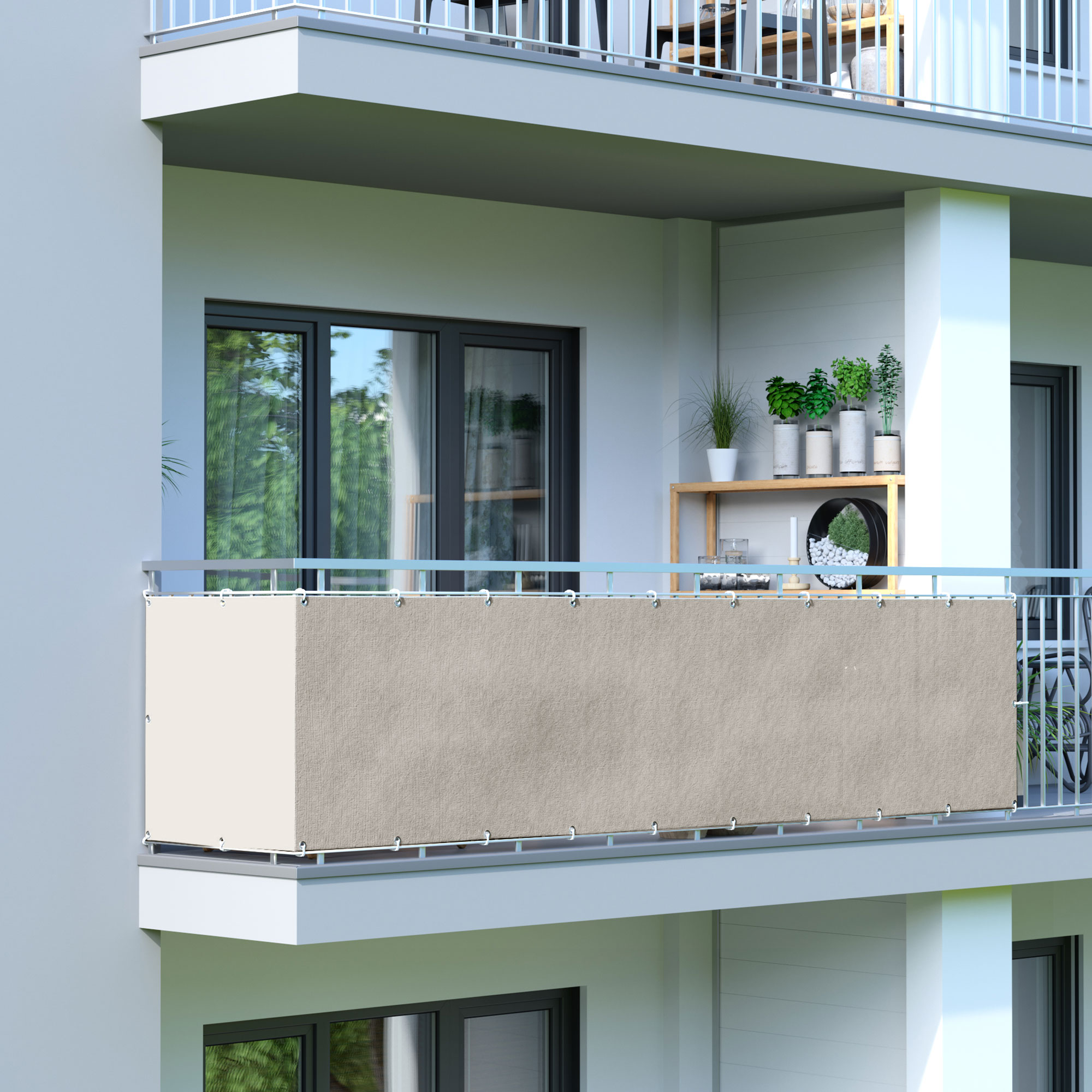 Bandes d’occultation pour balcon - Polyester / Imperméable | 600 x 90 cm, crème