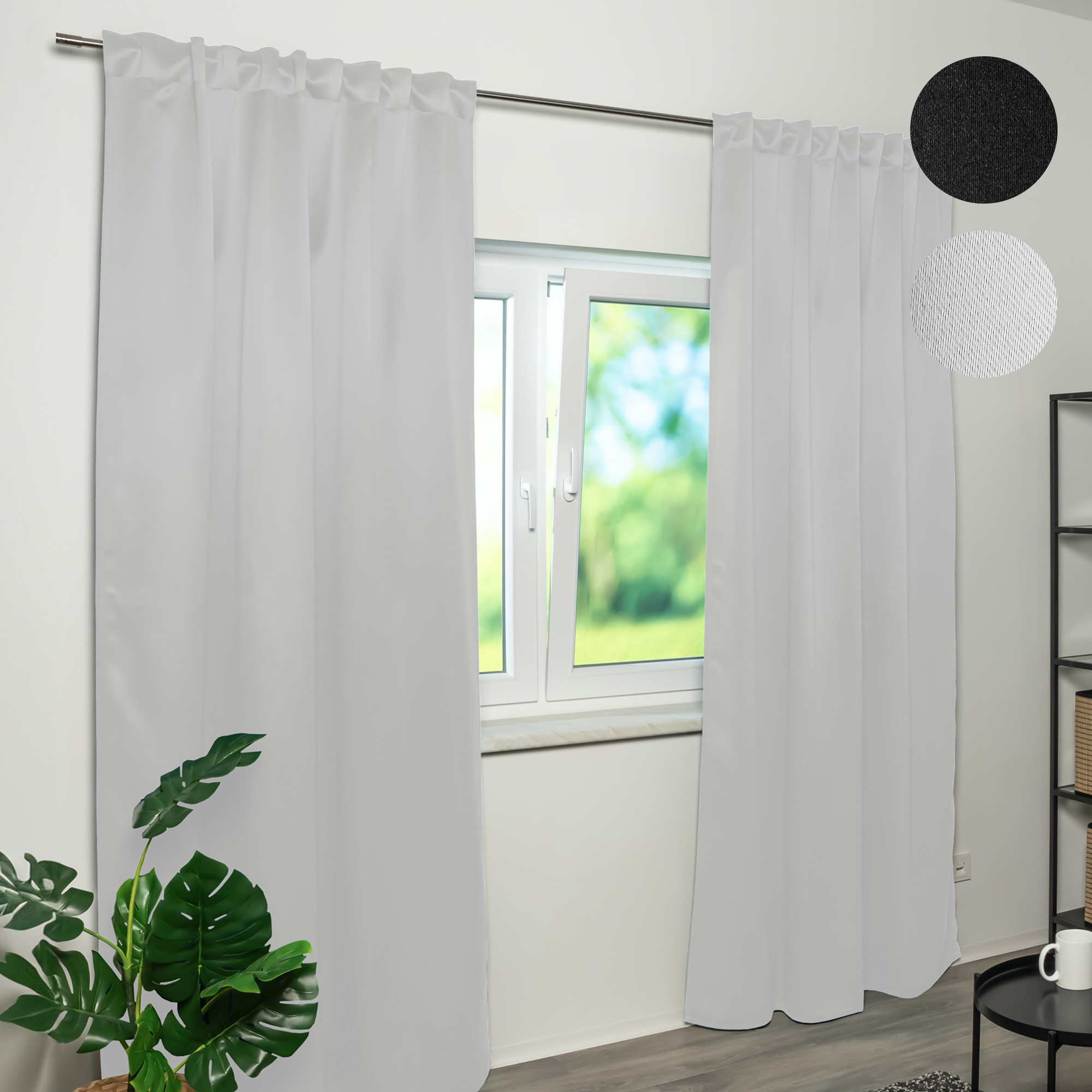 Rideau ignifuge B1 avec bande combinée BLACKY | occultant, 135 x 245 cm, blanc