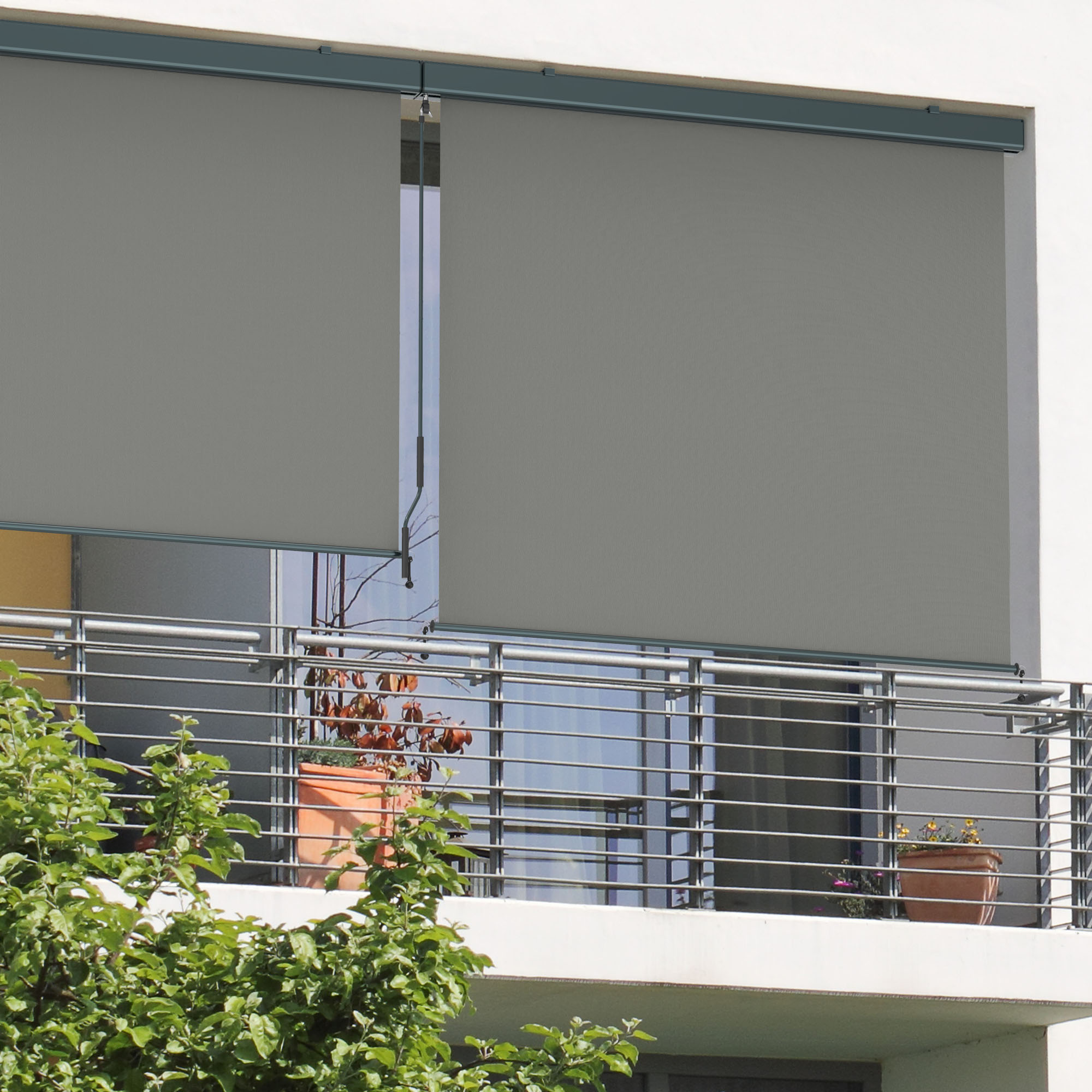 Store extérieur vertical 2000 avec coffre & Manivelle | 1,6 x 2,5 m, anthracite/gris