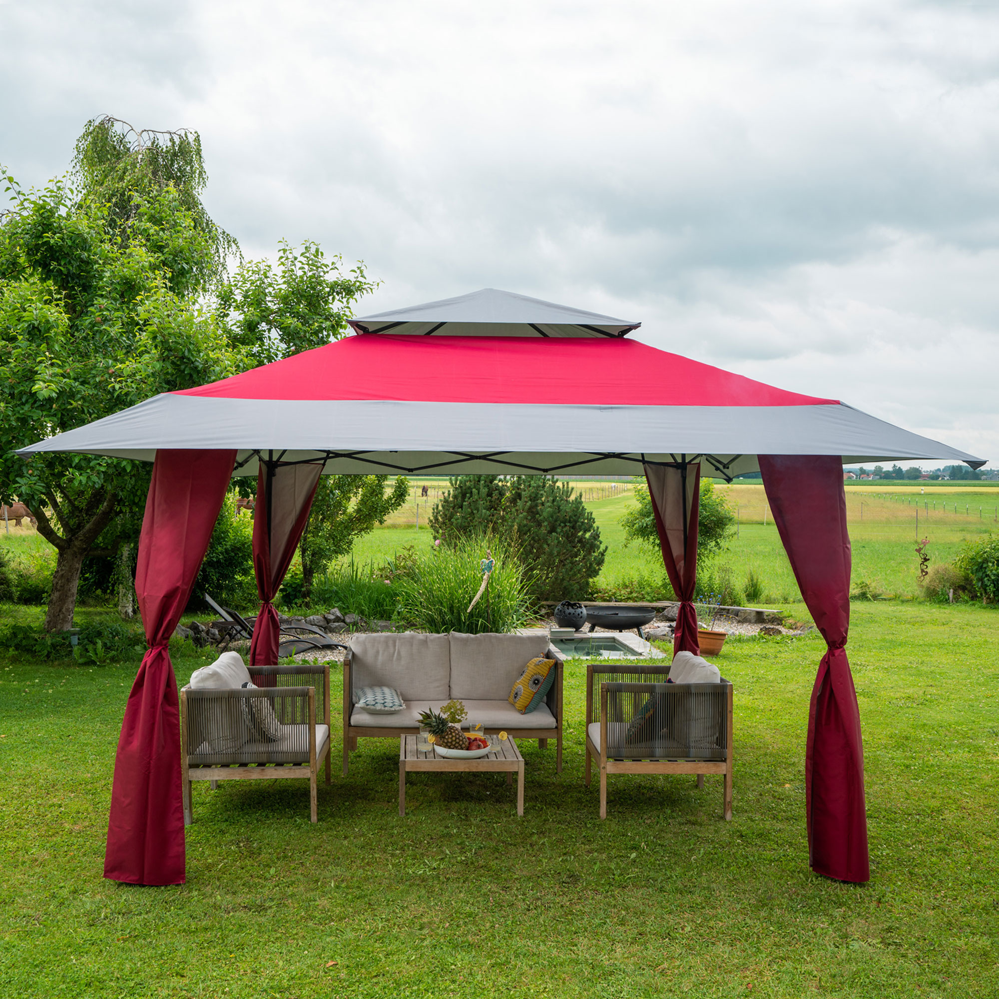 Toit pour pavillon pliant Weekend | 4 x 4 m / anthracite + 4 Habillages de poteaux