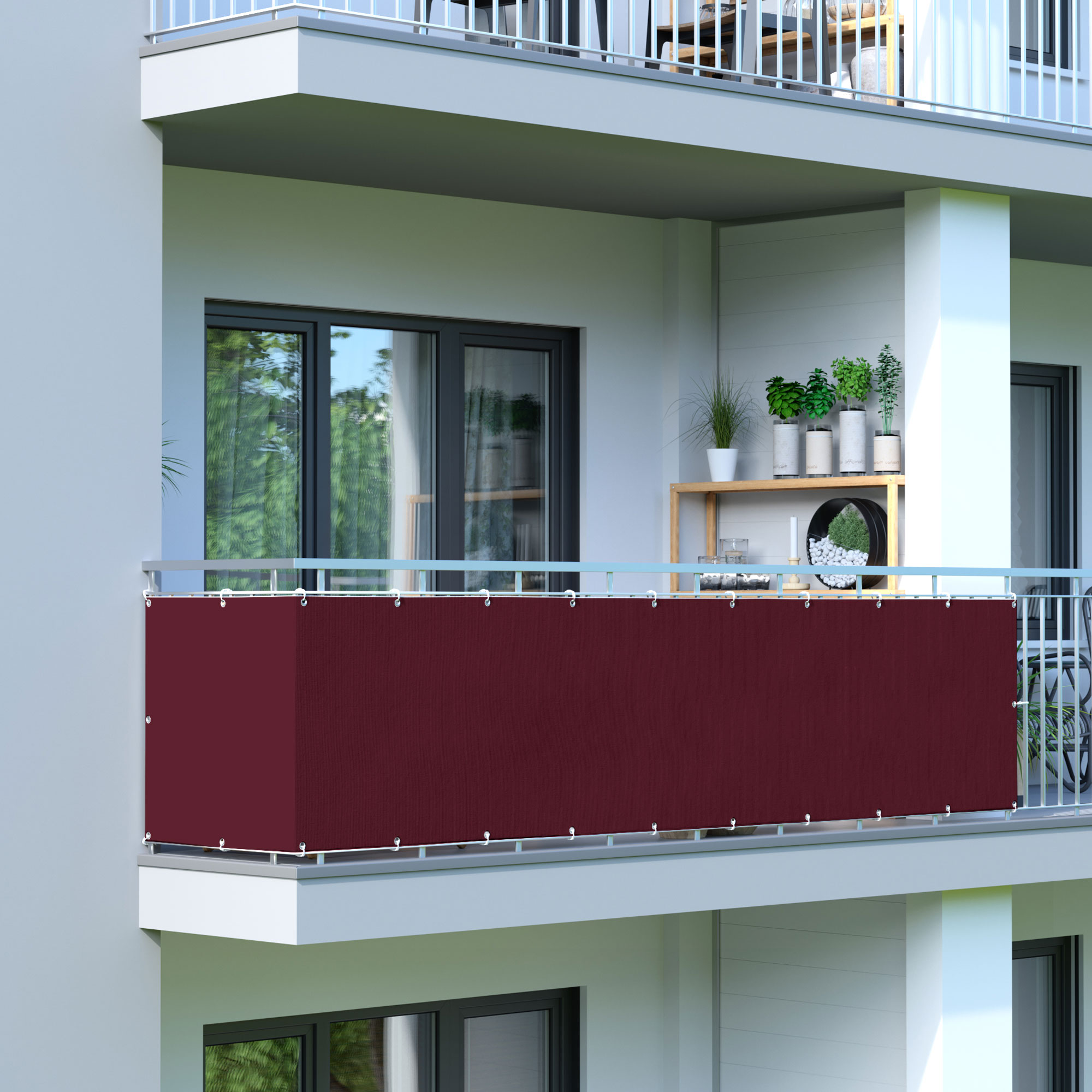 Bandes d’occultation pour balcon - Polyester / Imperméable | 500 x 75 cm, bordeaux