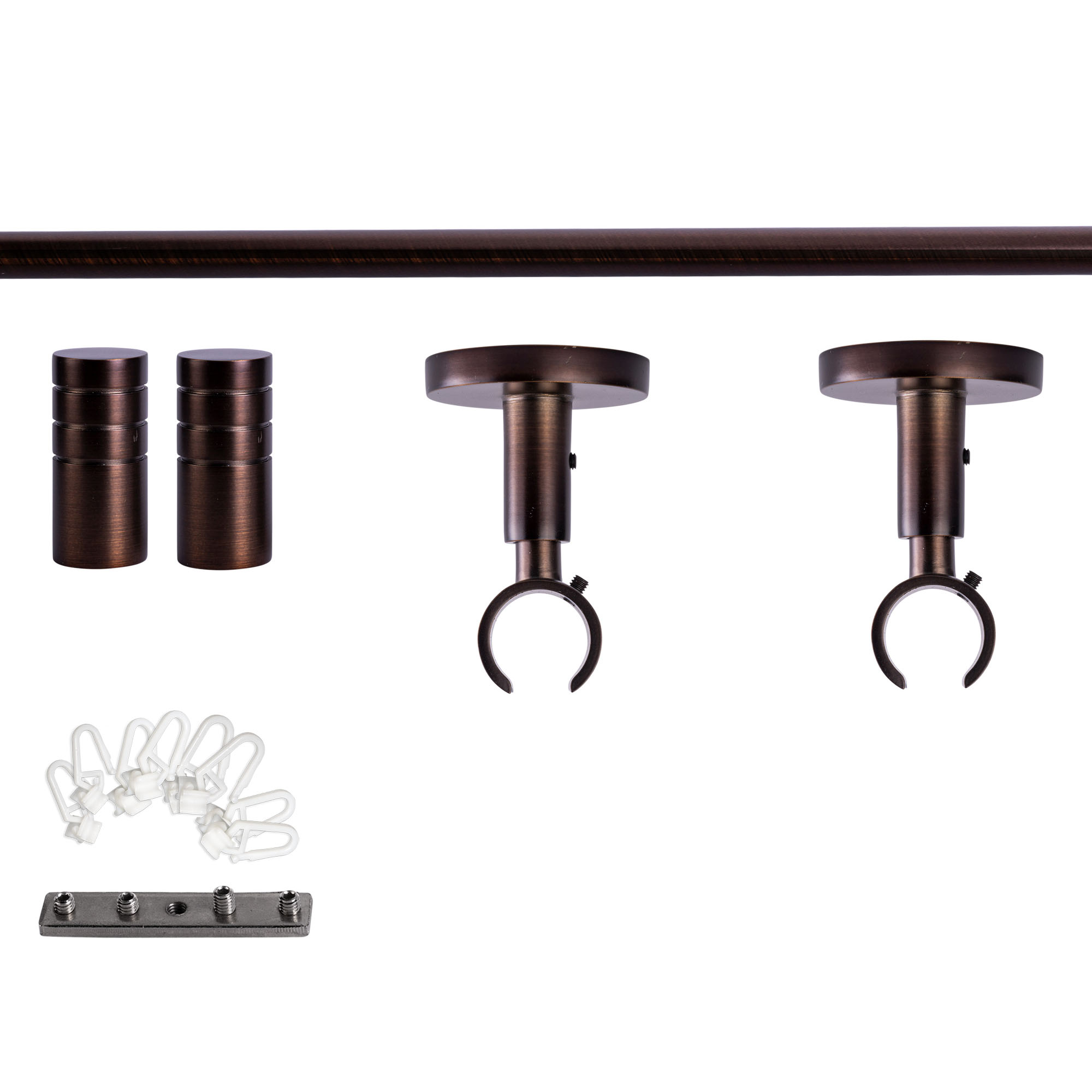 Set tringles à rideaux à rail intérieur | 1 rail, ⌀ 19 mm, 180 cm, rouge-bronze + Support plafond, Embout rainuré, Glisseur