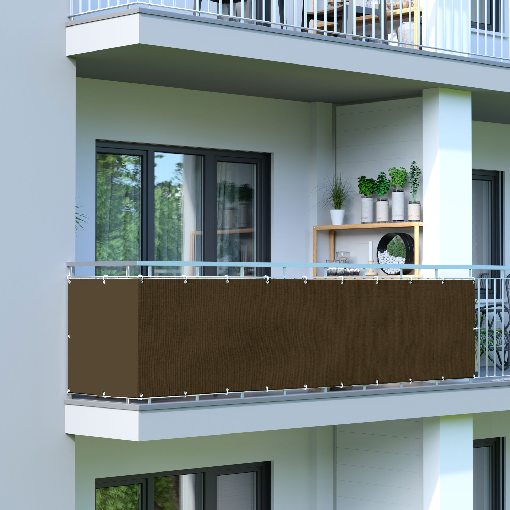 Bandes d’occultation pour balcon - Polyester / Imperméable | 500 x 90 cm, brun