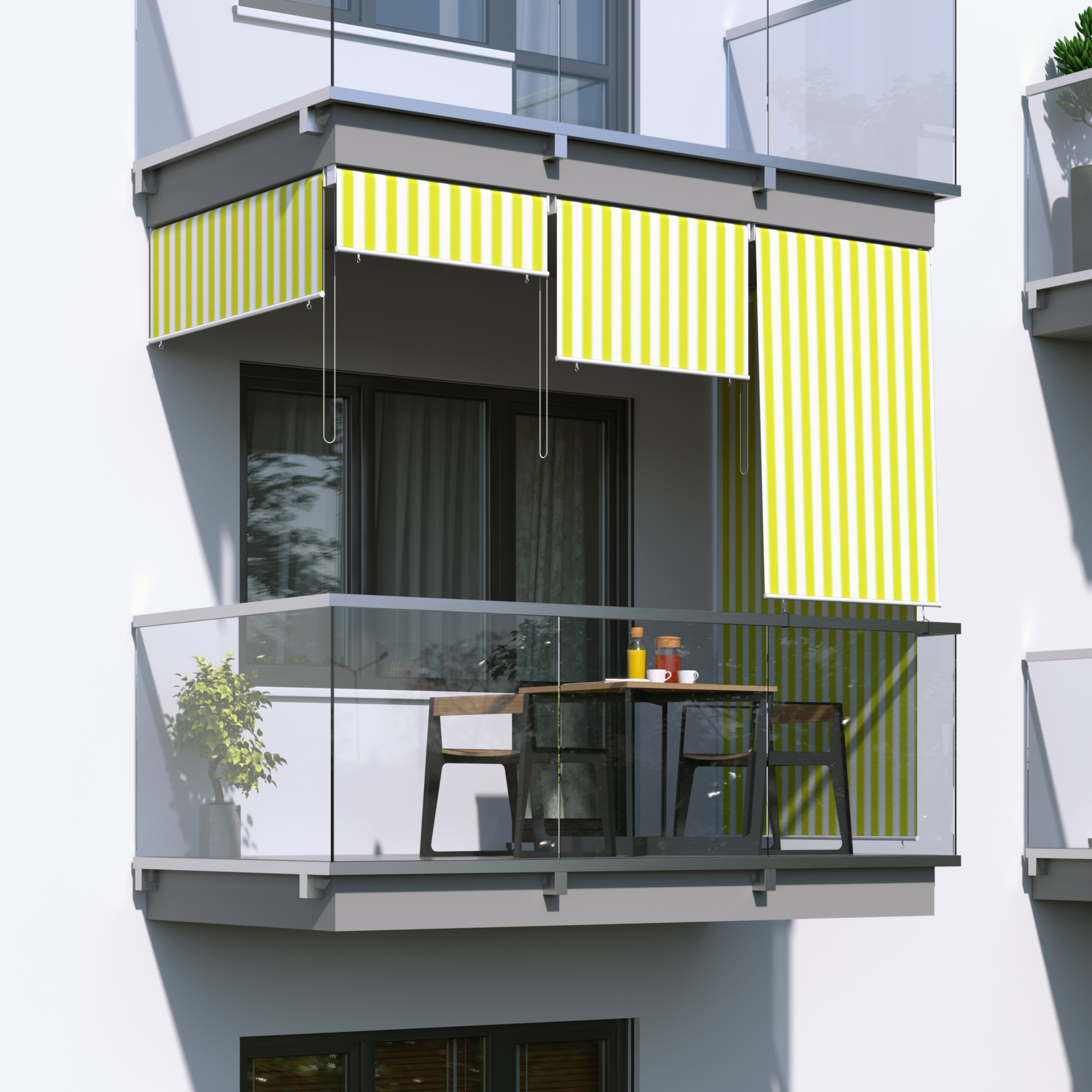 Store extérieur vertical pour balcon | 140 x 140 cm, jaune y blanc