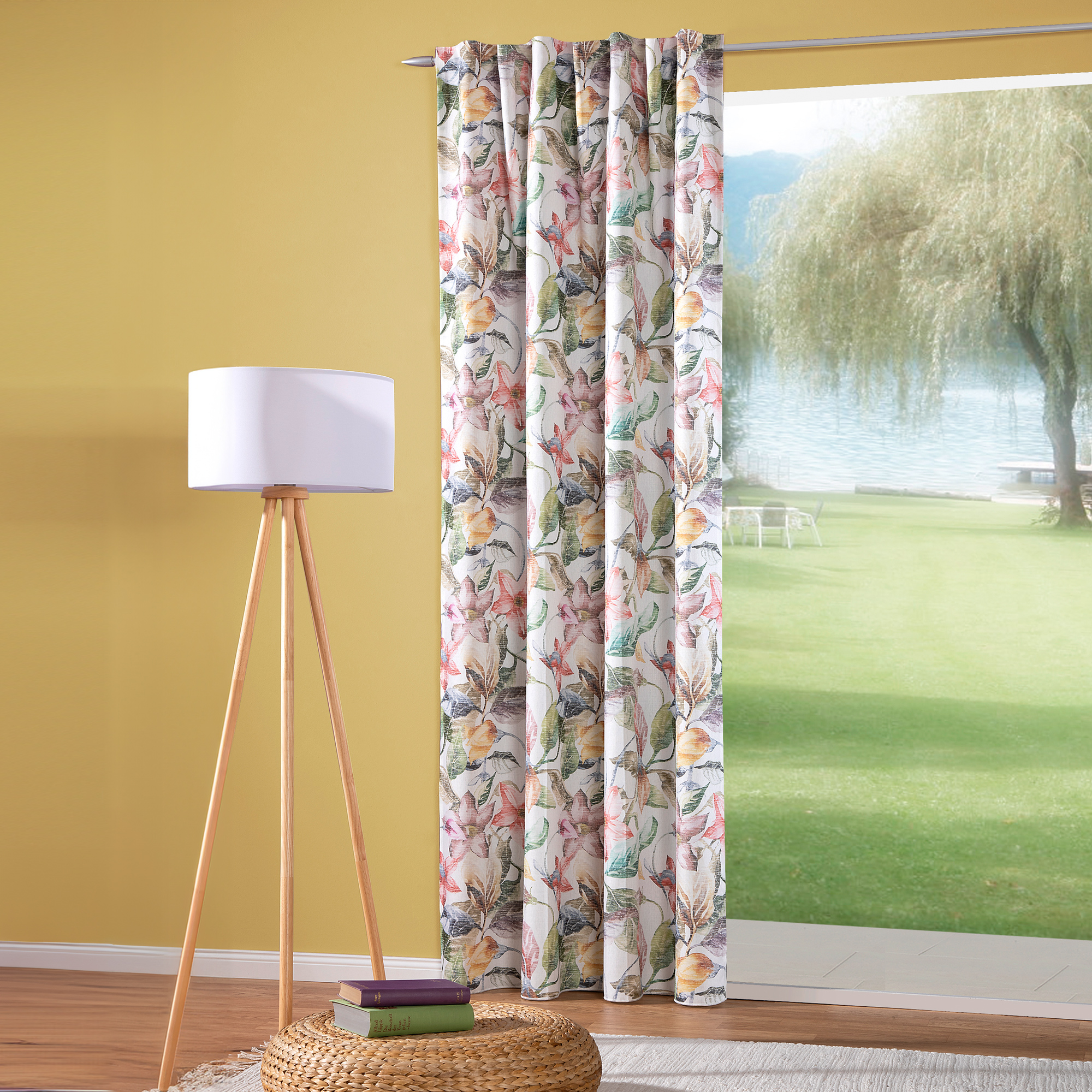 Rideau avec galon à passants - motif floral | occultant, 140 x 245 cm, multicolore