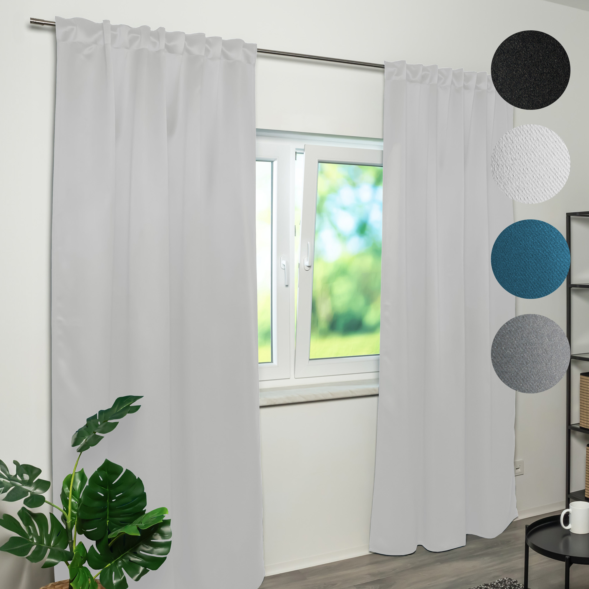 Rideau ignifuge B1 avec bande combinée BLACKY | occultant, 135 x 245 cm, blanc