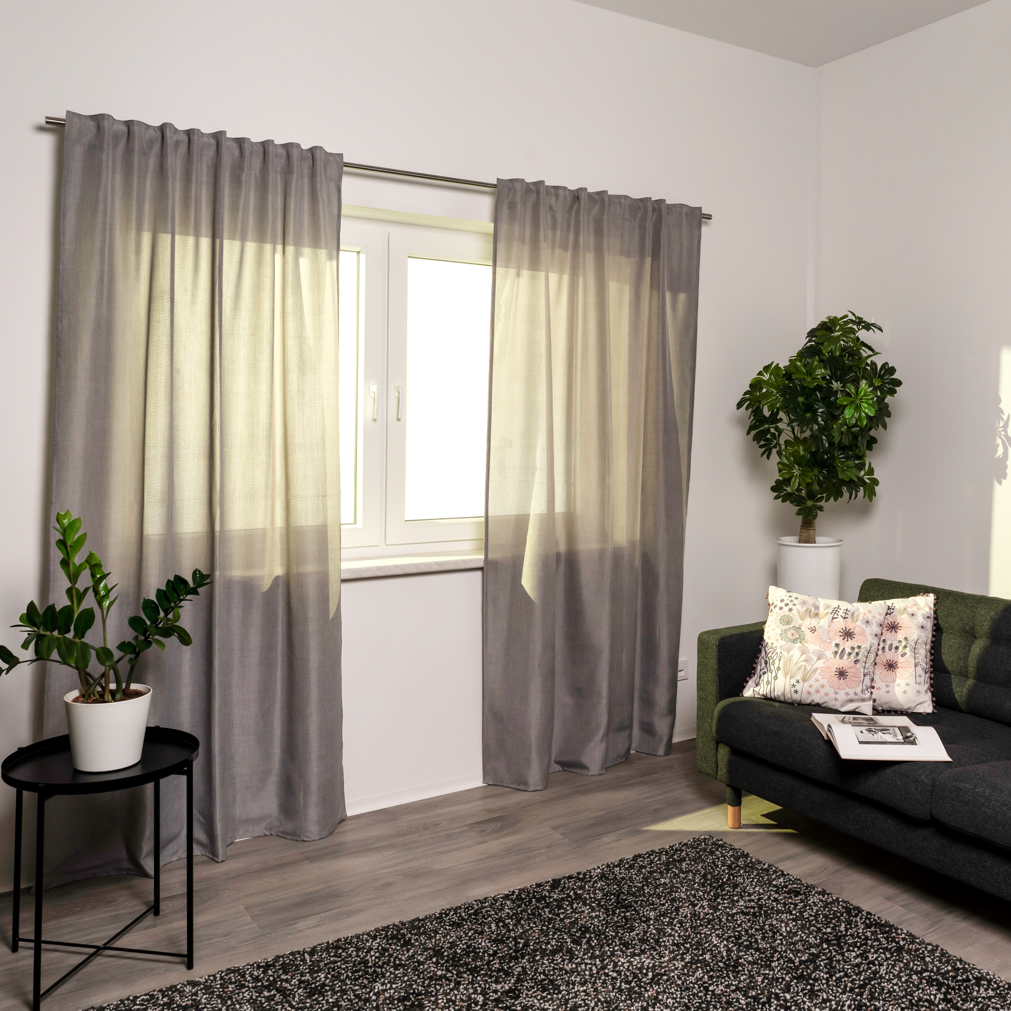 Rideau avec galon combiné & structure lin | occultant, 135 x 225 cm, gris