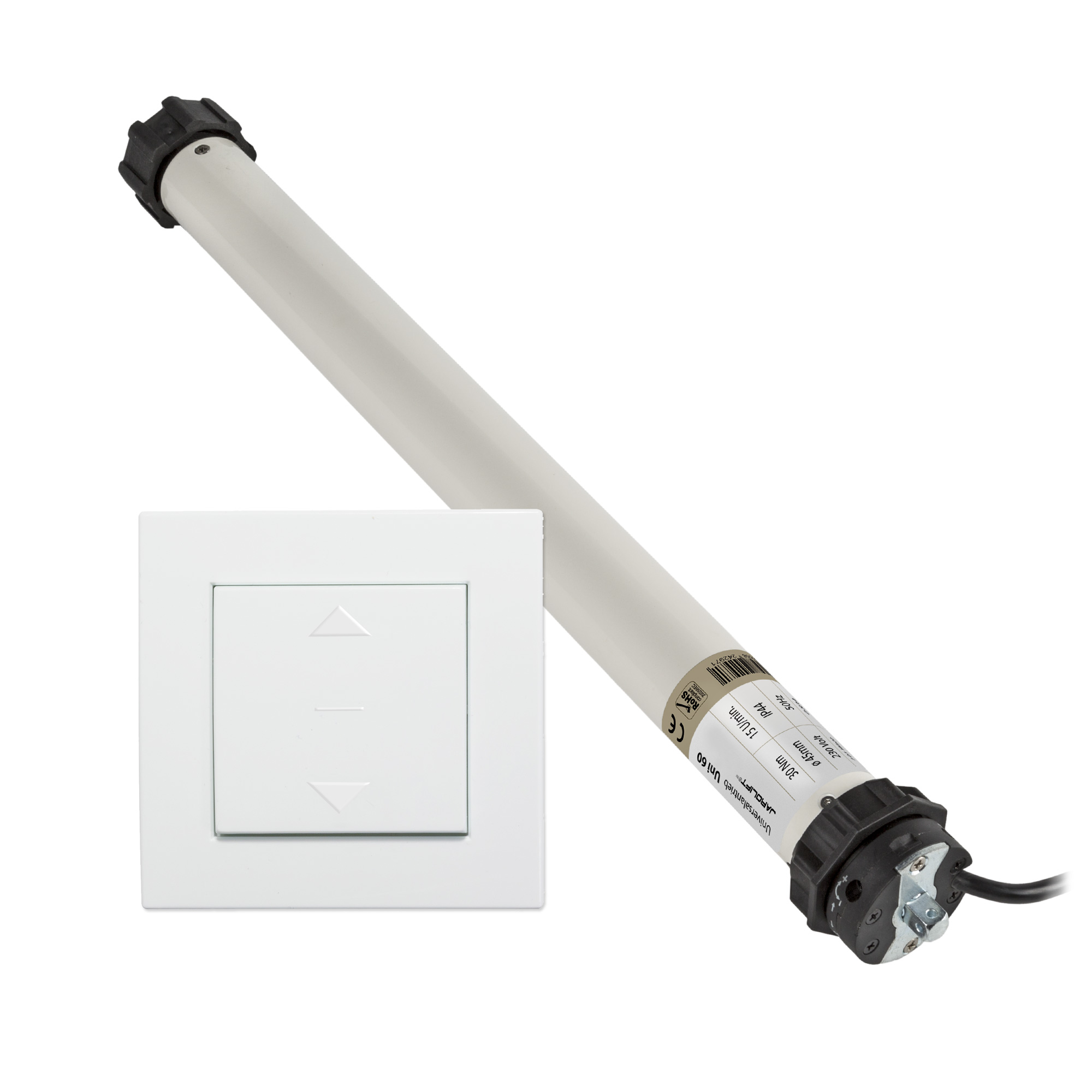 Moteur de volet roulant Universel | UNI60 (30 Nm / SW60) + Interrupteur à bascule Design