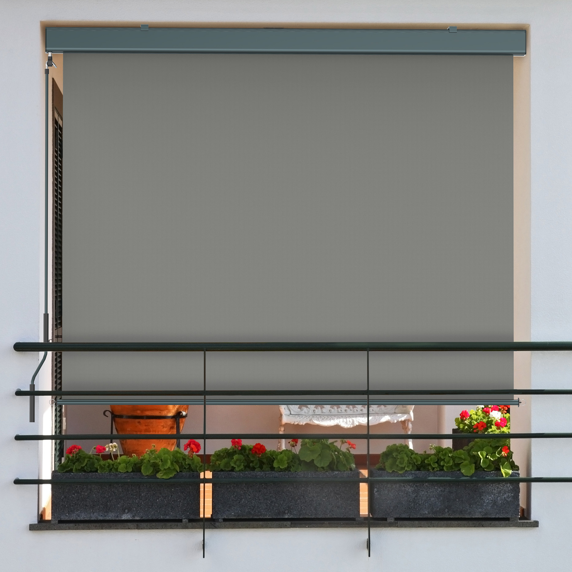 Store extérieur vertical 2000 avec coffre & Manivelle | 1,2 x 2,5 m, anthracite/gris
