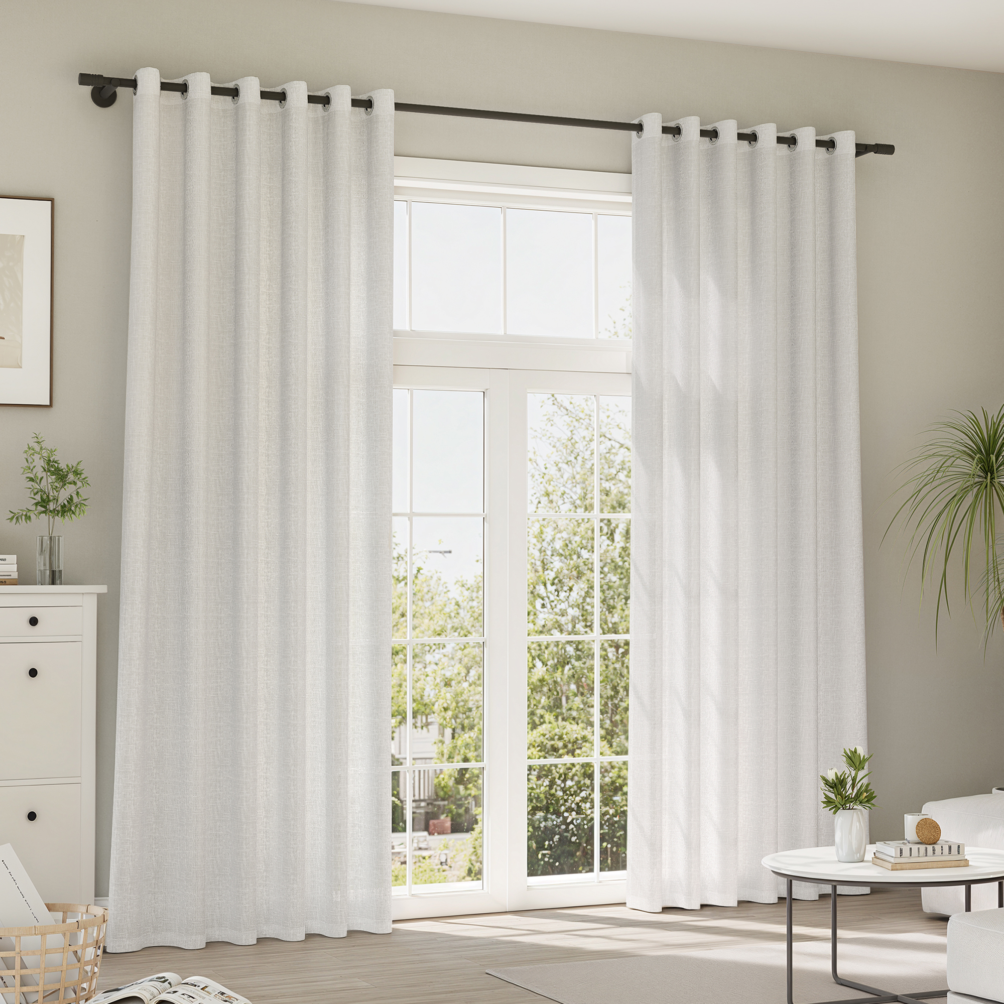 Rideaux et voilages Pure Line | Print, semi-transparent, aspect lin blanc