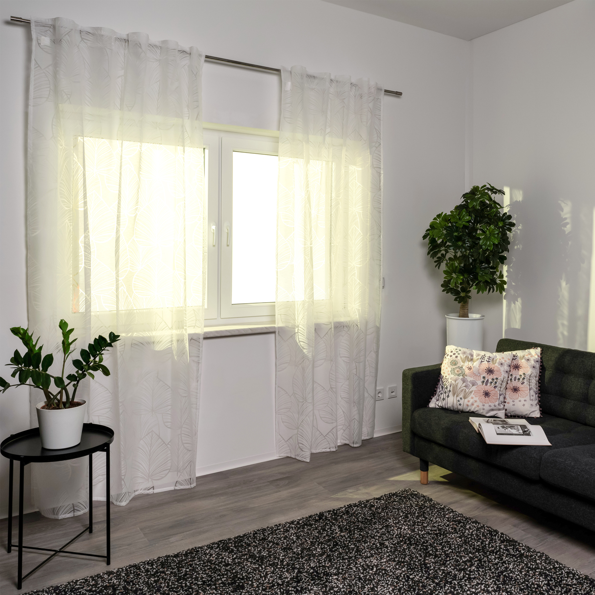 Rideau avec galon combiné - motif feuilles & dévoré (Types au choix)