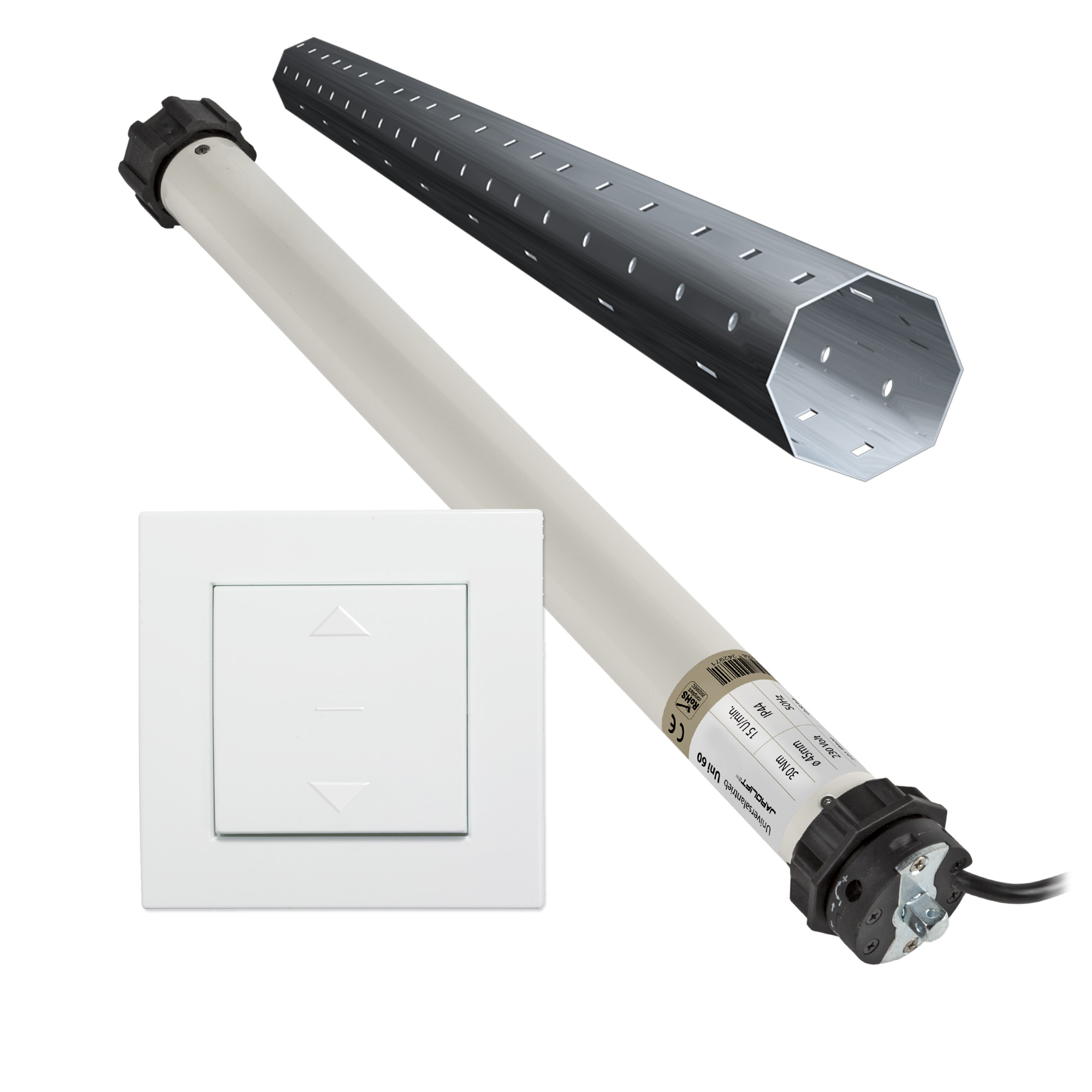 Moteur de volet roulant Universel | UNI60 (30 Nm / SW60) + Interrupteur à bascule Design + Kit tube neuf 1