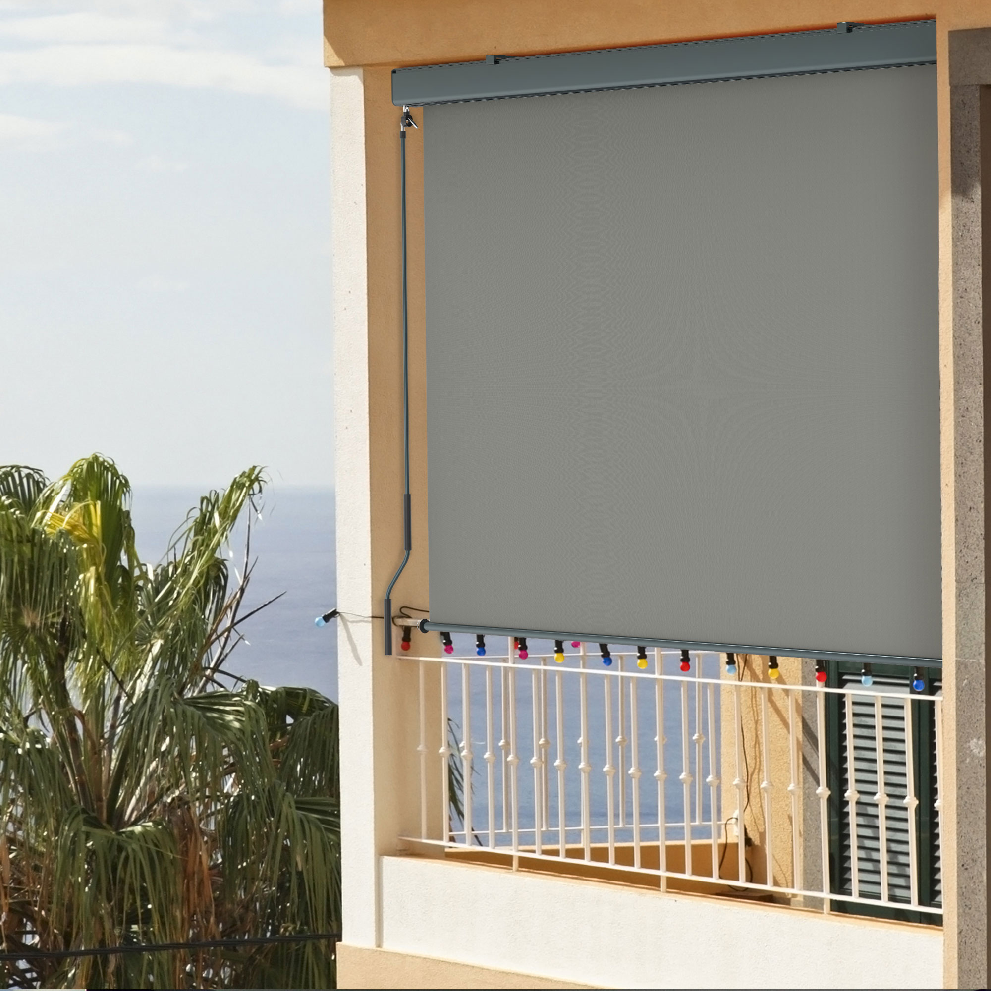 Store extérieur vertical 2000 avec coffre & Manivelle | 1,4 x 2,5 m, anthracite/gris