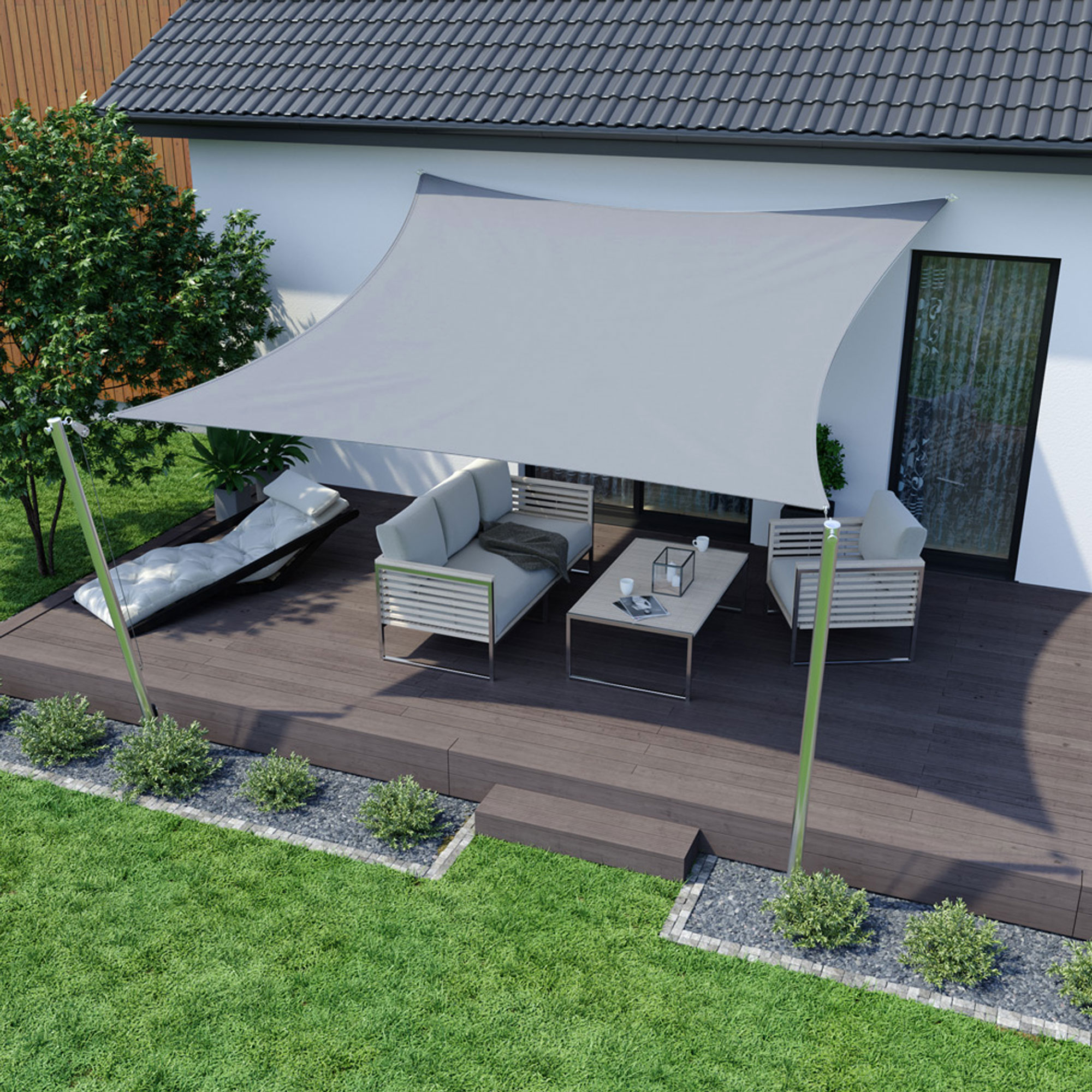 Voile d'ombrage - Polyester / Imperméable | 4,0 x 4,0 m, carré, gris clair