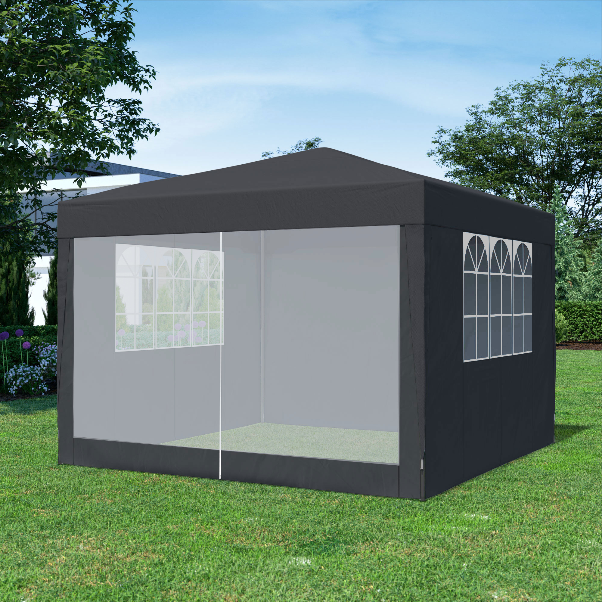 Paroi latérale pour pavillon modulable SP-3 | Paroi avec porte et porte moustiquaire, anthracite
