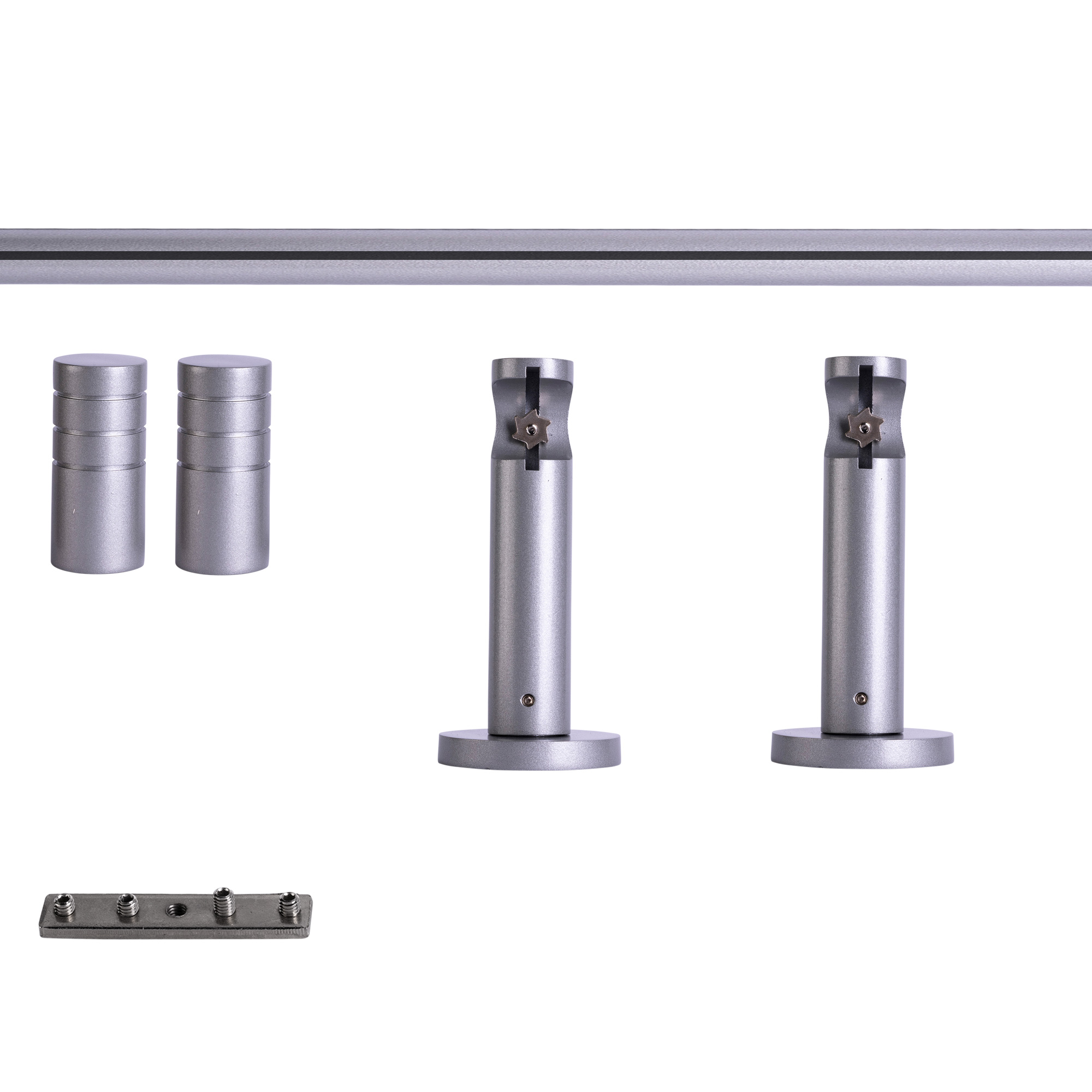 Set tringles à rideaux à rail intérieur | 1 rail, ⌀ 19 mm, 200 cm, argenté + Support mural, Embout rainuré
