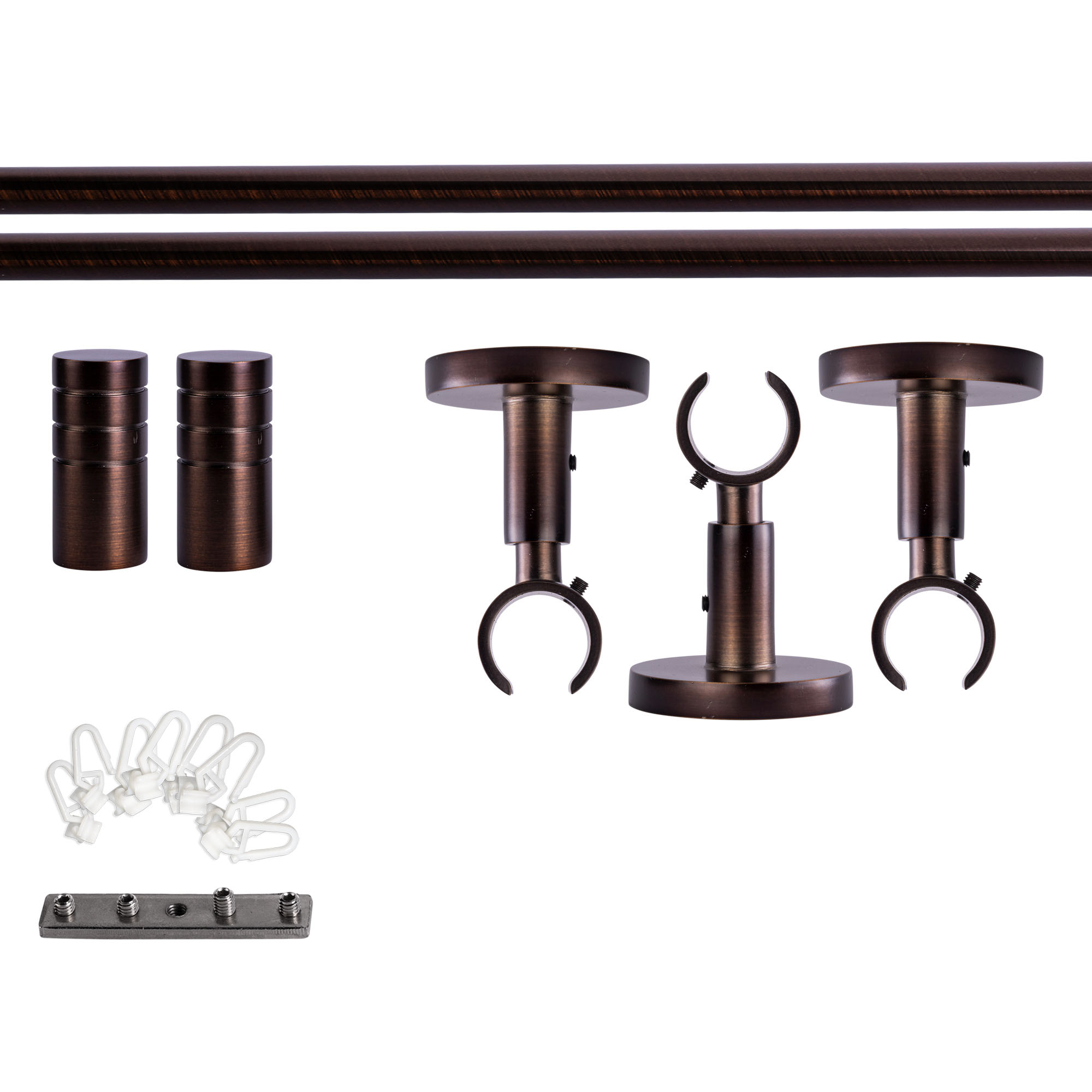 Set tringles à rideaux à rail intérieur | 1 rail, ⌀ 19 mm, 240 cm, rouge-bronze + Support plafond, Embout rainuré, Glisseur